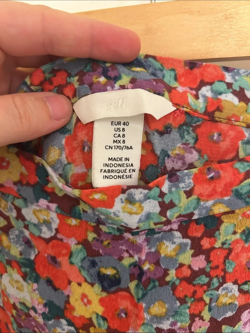 H&M Floral Crepe Midi Skirt Red Purple Blue with Slit